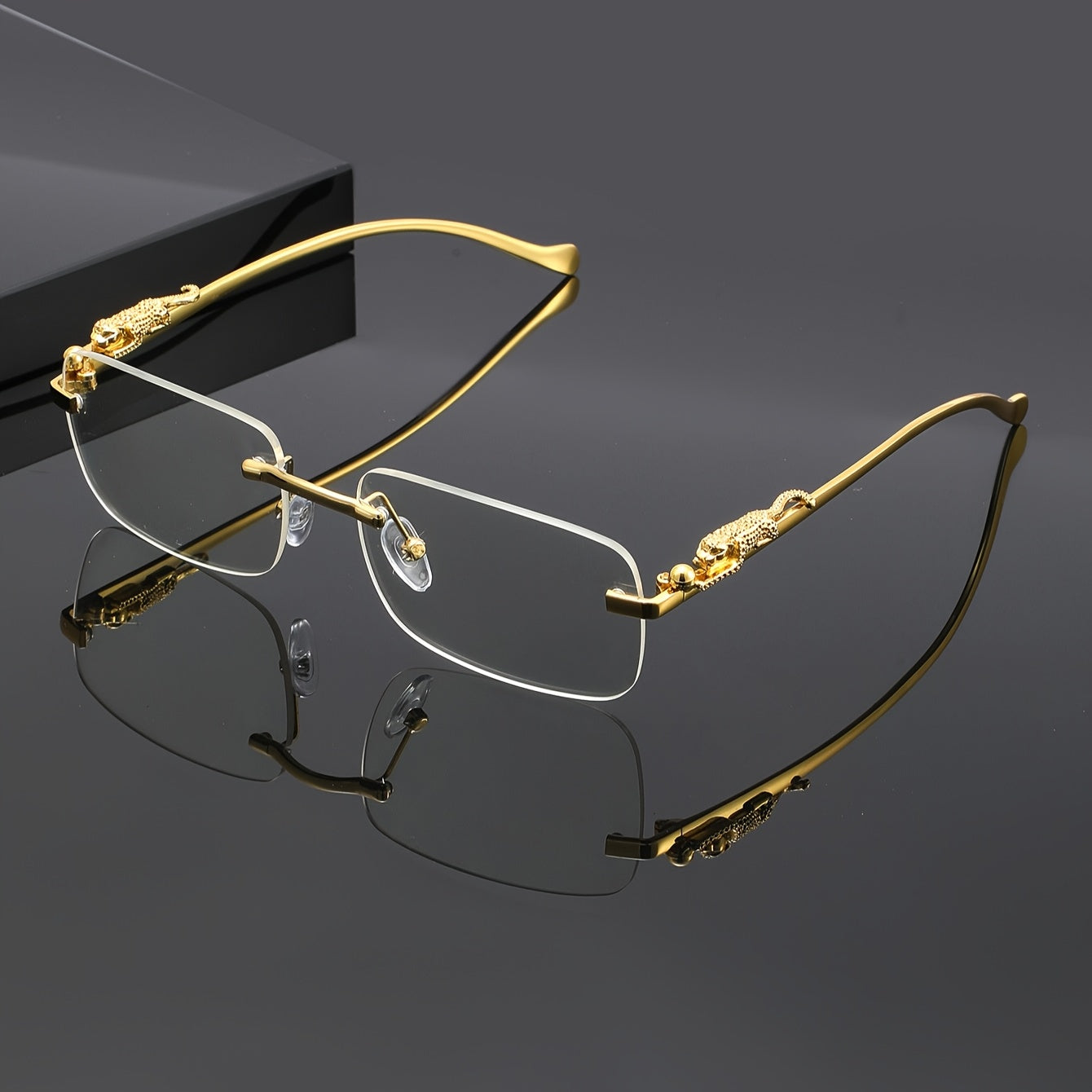 Glasses with Golden Frame and Leopard Print Design