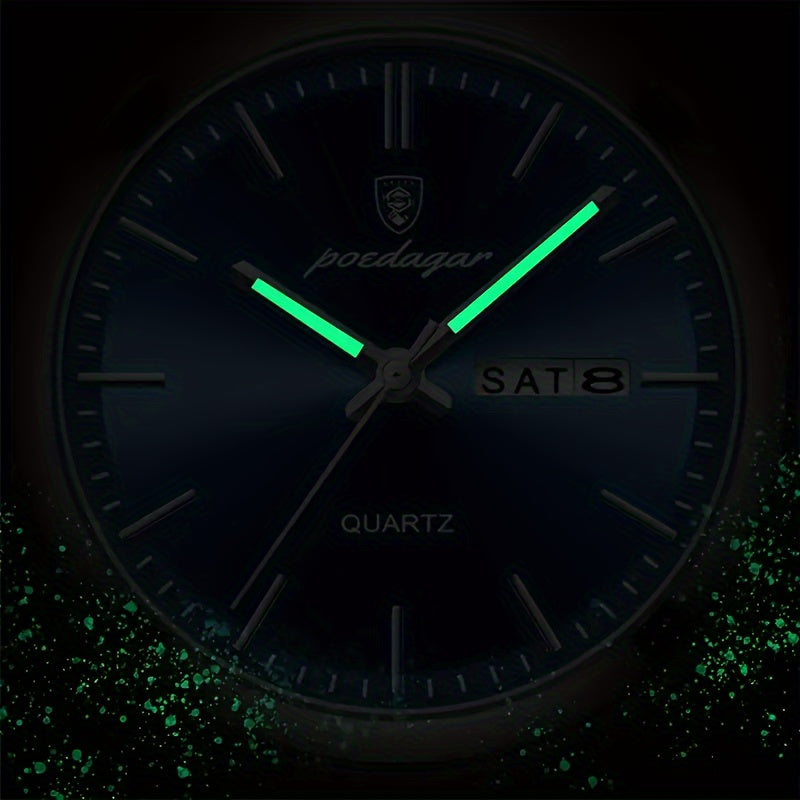 2pcs-PODAGAR Fashion and Business Simplicity Two Men's Watches Accurate, Reliable, Durable, Youth Men's Student Watch Waterproof Calendar Cycle Stainless Steel Quartz Watch