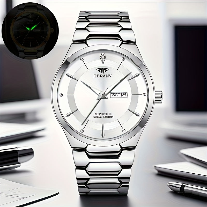 1 Men's Luxury Business Style Watch - 30m, Luminescent Analog Quartz Watch with Date/Day Display, Black & Golden Dial, Multi-Zone Time, Chronograph-Free Operation,, Ideal for Formal & Casual Attire, Ideal Gift for Men - Sleek