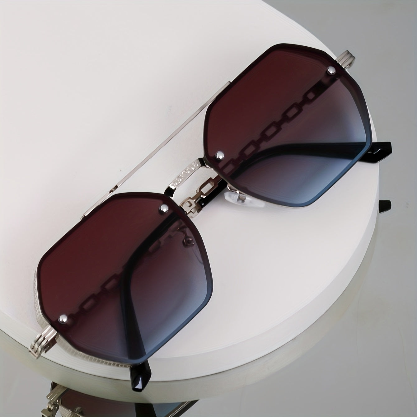 Metal Rectangular Glasses with Unique Double Bridge and Side Cut