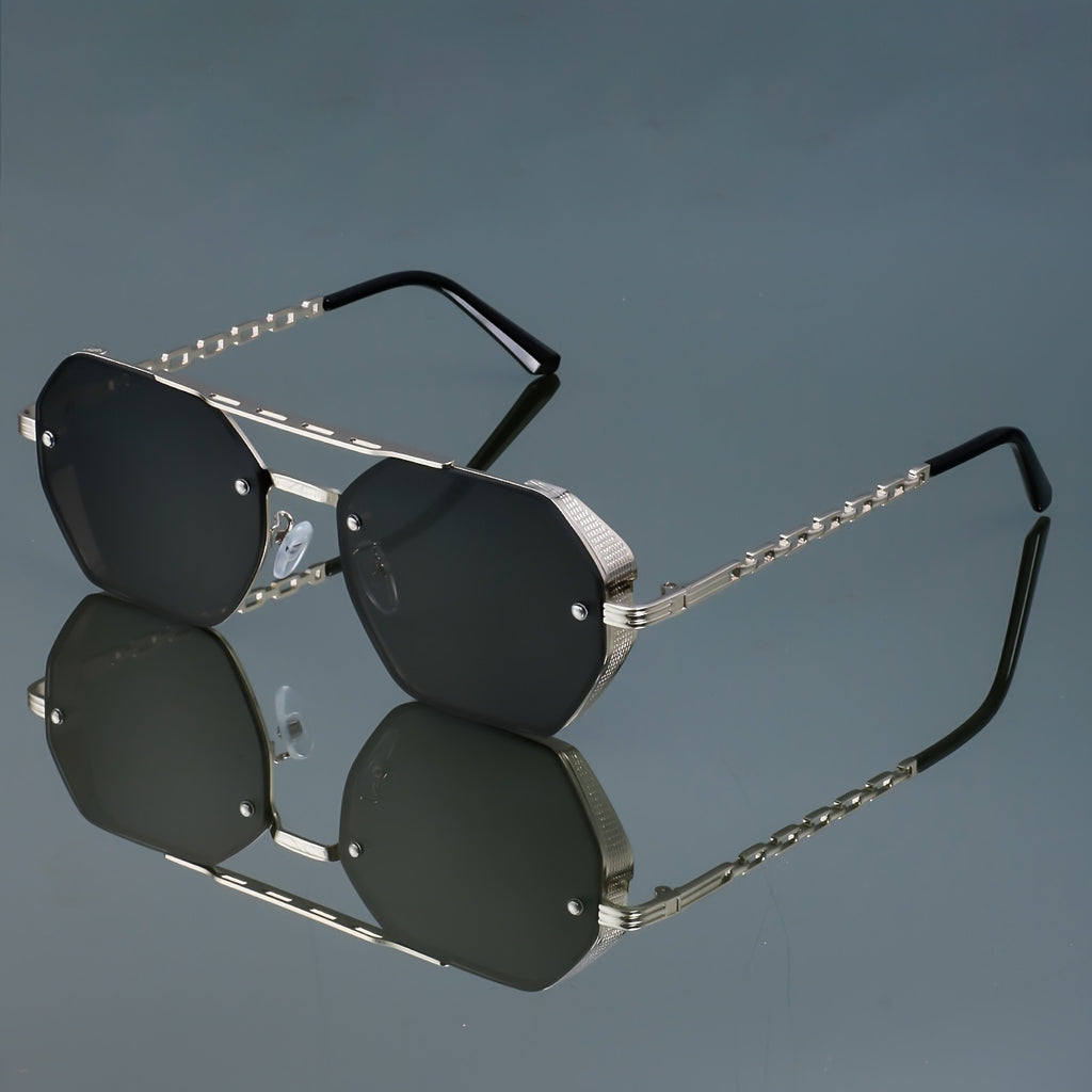 Metal Rectangular Glasses with Unique Double Bridge and Side Cut