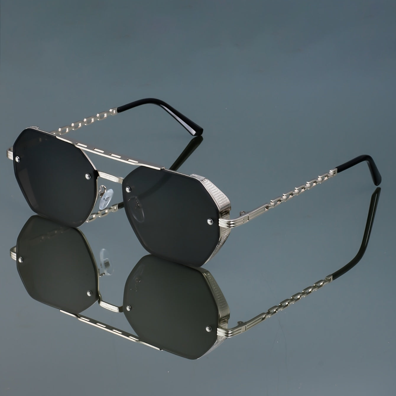 Metal Rectangular Glasses with Unique Double Bridge and Side Cut