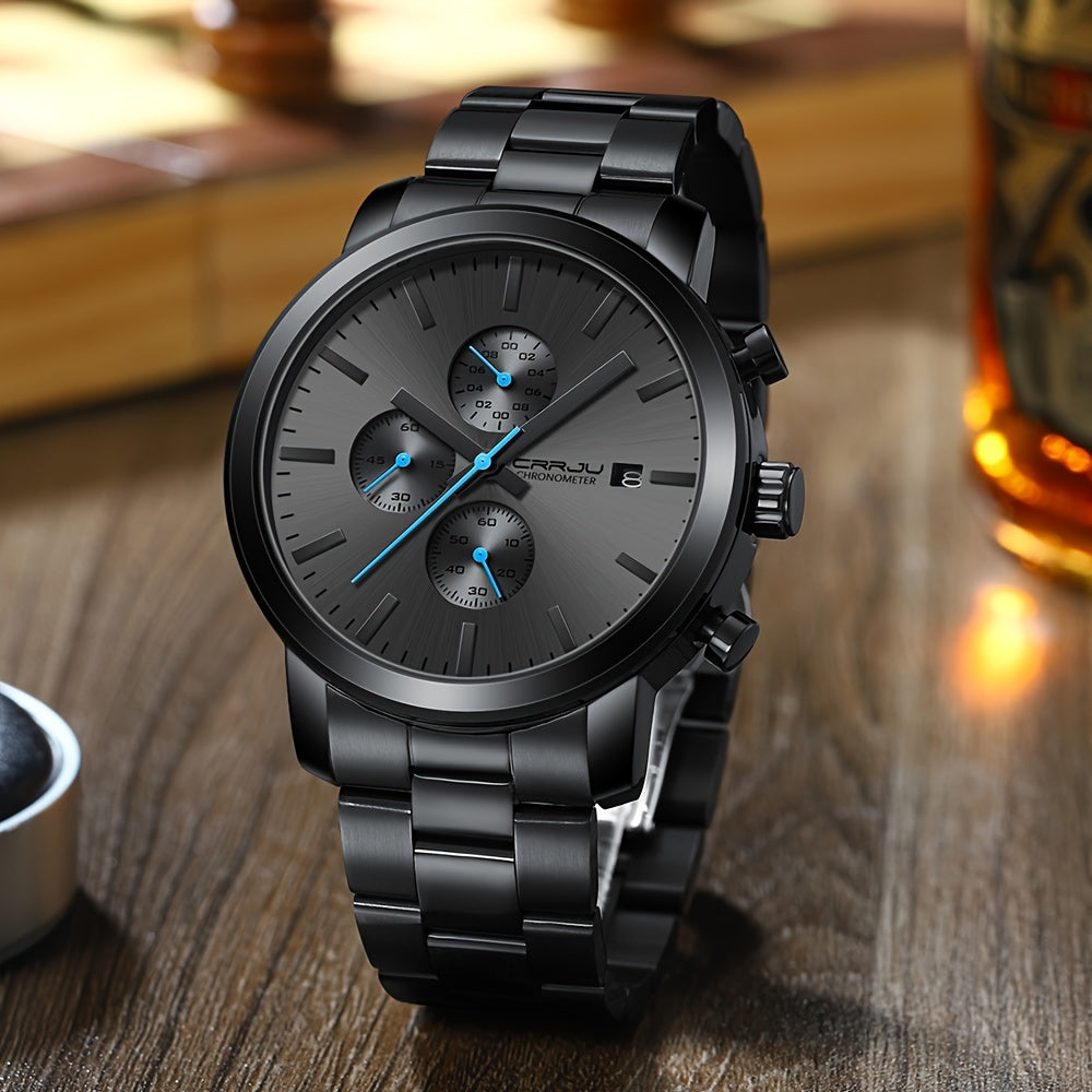 A High-quality Wristwatch For Men With Multiple Functions And A Stainless Steel Strap.