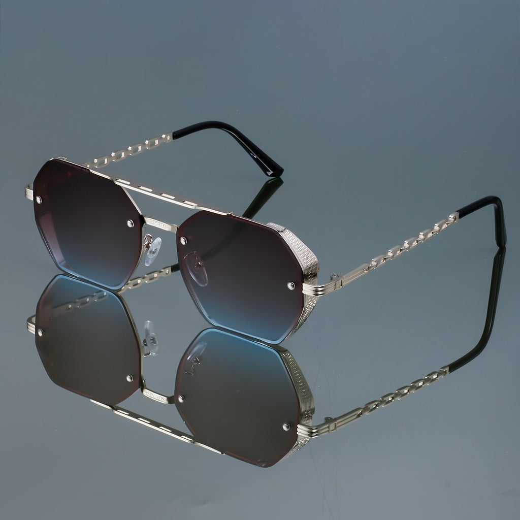 Metal Rectangular Glasses with Unique Double Bridge and Side Cut