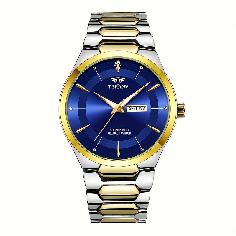 1 Men's Luxury Business Style Watch - 30m, Luminescent Analog Quartz Watch with Date/Day Display, Black & Golden Dial, Multi-Zone Time, Chronograph-Free Operation,, Ideal for Formal & Casual Attire, Ideal Gift for Men - Sleek