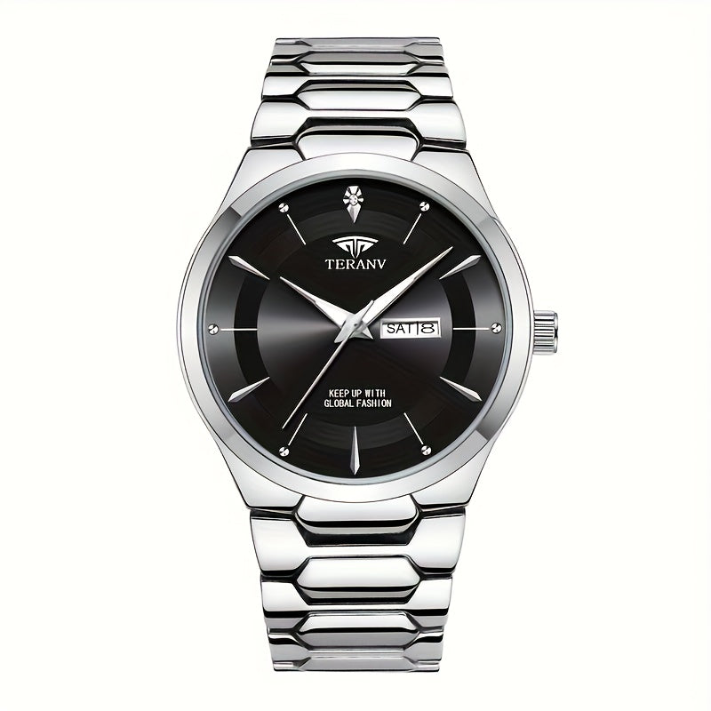 1 Men's Luxury Business Style Watch - 30m, Luminescent Analog Quartz Watch with Date/Day Display, Black & Golden Dial, Multi-Zone Time, Chronograph-Free Operation,, Ideal for Formal & Casual Attire, Ideal Gift for Men - Sleek