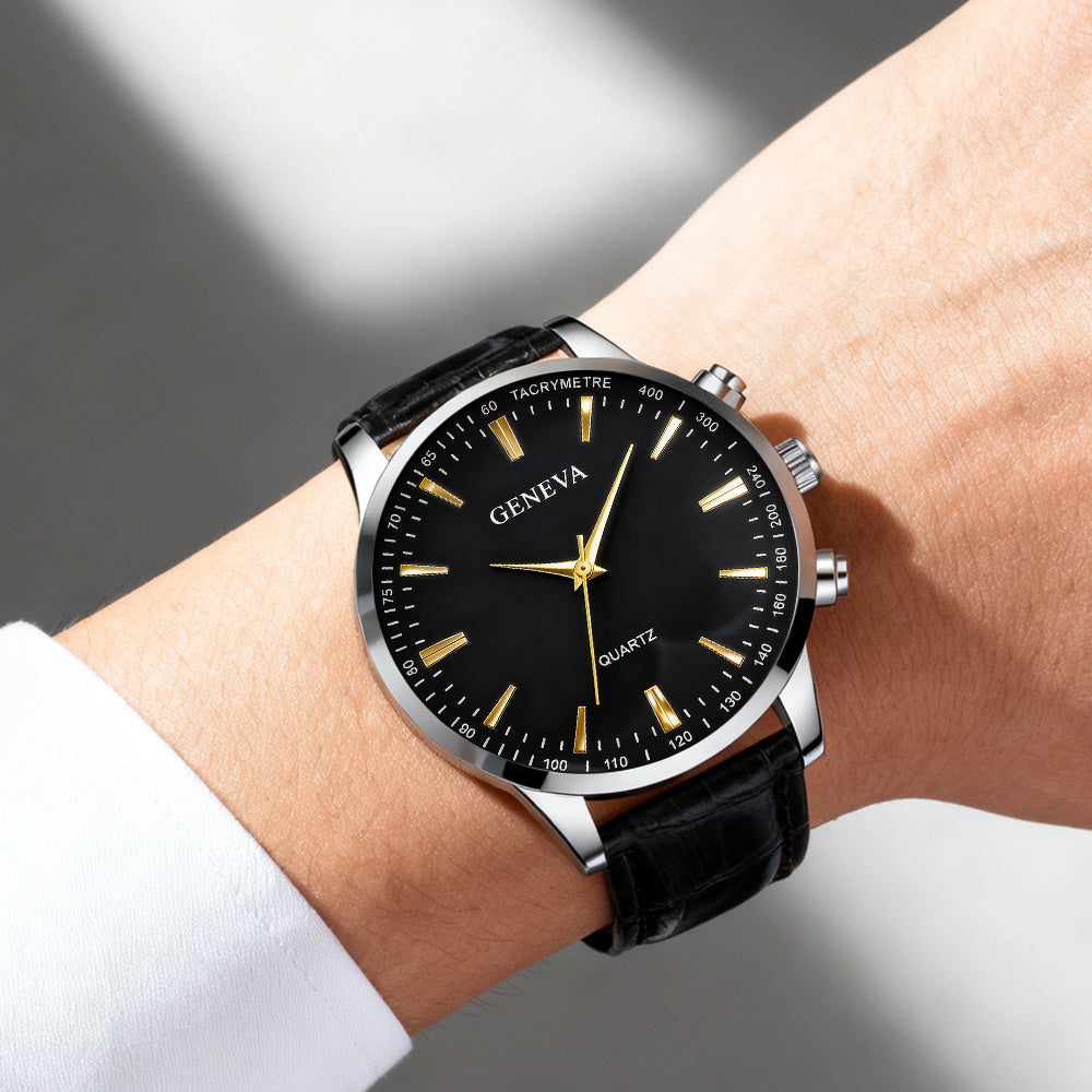 3pcs Set Men'S Quartz Watch Set - Minimalist Round Face with Golden Hands, Dial & Brown Strap, Alloy Case, Battery-Powered, Perfect for Father'S Day