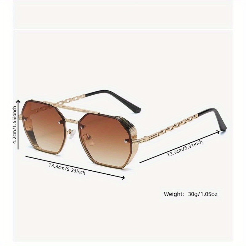 Metal Rectangular Glasses with Unique Double Bridge and Side Cut