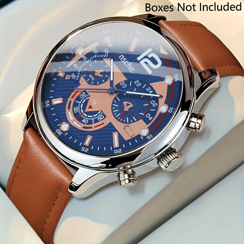 10pcs Men'S Luxury Fashion Quartz Watch Set -