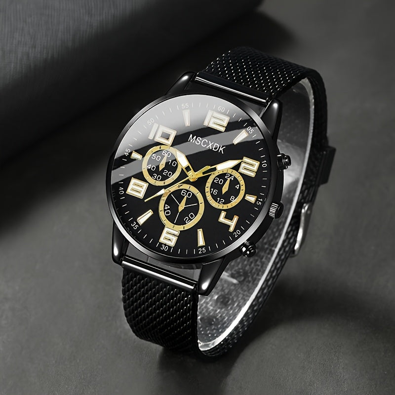 10pcs Men'S Luxury Fashion Quartz Watch Set -