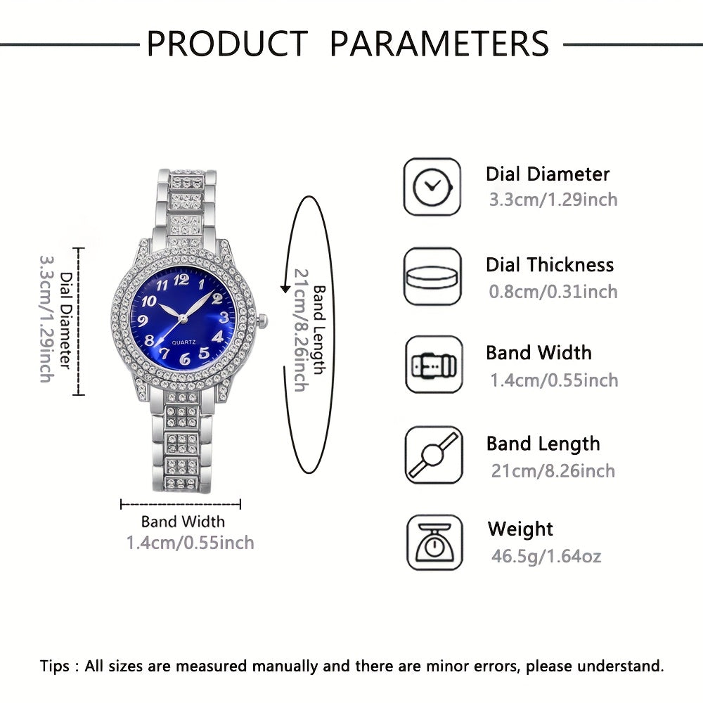 2pcs Elegant Minimalist Round Dial Quartz Watch + Shiny Bracelet Set for Women - Perfect Gift for Daily Wear, Parties, Valentine's Day, Christmas, New Year’s Eve, Halloween & Anniversaries – Ideal for Friends and Family