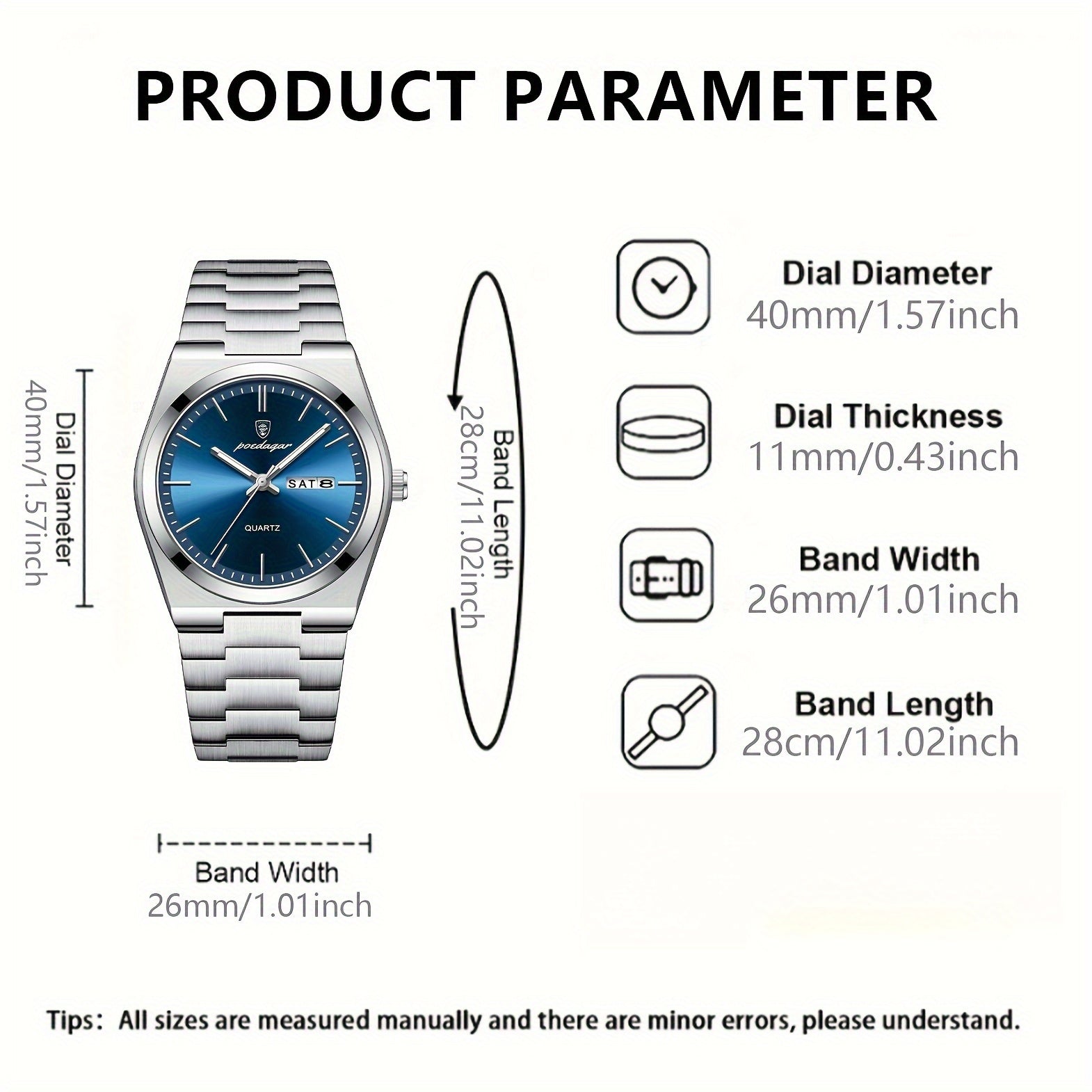 2pcs-PODAGAR Fashion and Business Simplicity Two Men's Watches Accurate, Reliable, Durable, Youth Men's Student Watch Waterproof Calendar Cycle Stainless Steel Quartz Watch