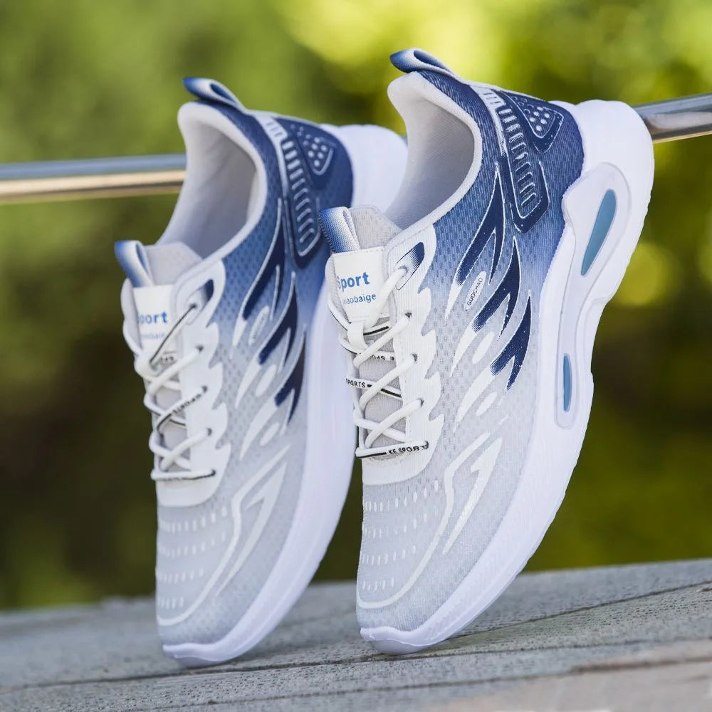 2025 Men's Trendy Casual Running Sneakers Breathable Platform Height Increasing Lace-Up Closure Mesh New Style Walking Shoes