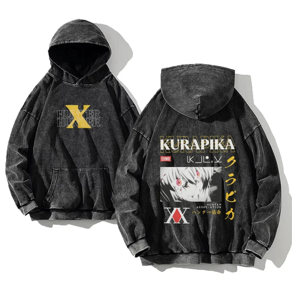 2024 Anime Hunter X Hunter Washed Hoodies Manga Printed Hoodies For Men Harajuku Pullover Contains Cotton Sweatshirts Clothing