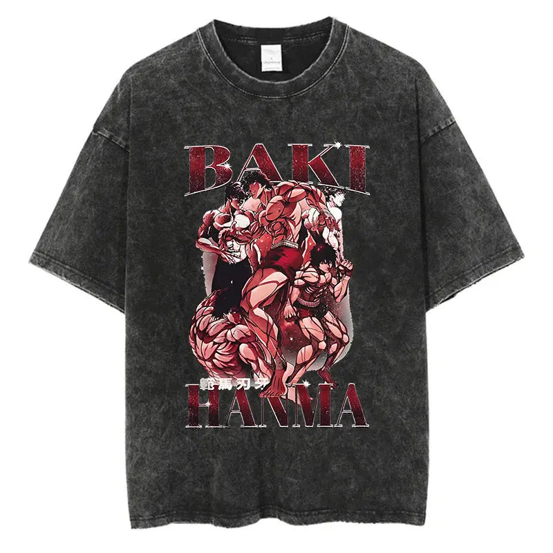 Anime Baki Haman Tshirts Harajuku Vintage 100% Cotton 2024 New Washed T Shirt For Men Hip Hop Streetwear Oversize T-shirt