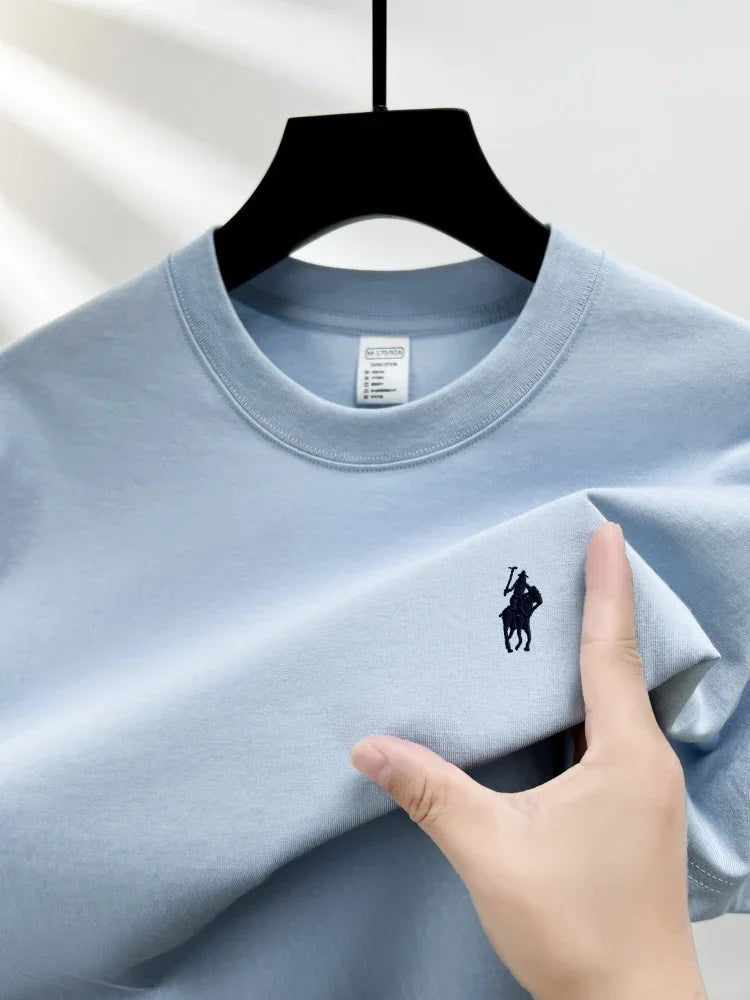 100% pure cotton men's short sleeve T-shirt high-end luxury brand pony embroidery casual round neck summer new fashion Paul top