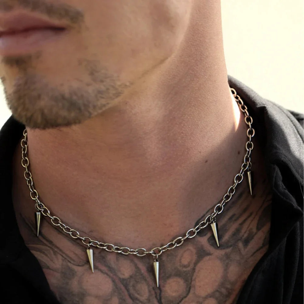 Men Punk Style Rivet Tassel Necklace