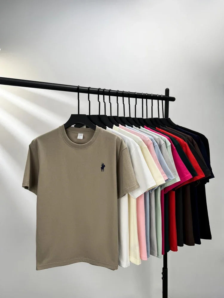 100% pure cotton men's short sleeve T-shirt high-end luxury brand pony embroidery casual round neck summer new fashion Paul top