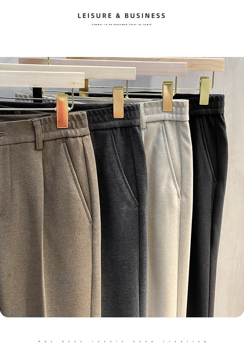 Men Thick Business Elastic Waist Formal Trousers