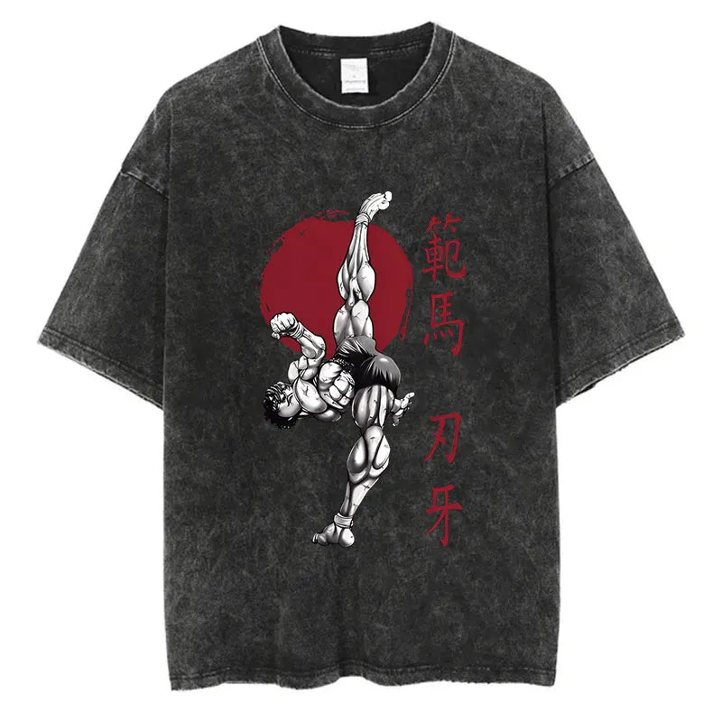 Anime Baki Haman Tshirts Harajuku Vintage 100% Cotton 2024 New Washed T Shirt For Men Hip Hop Streetwear Oversize T-shirt