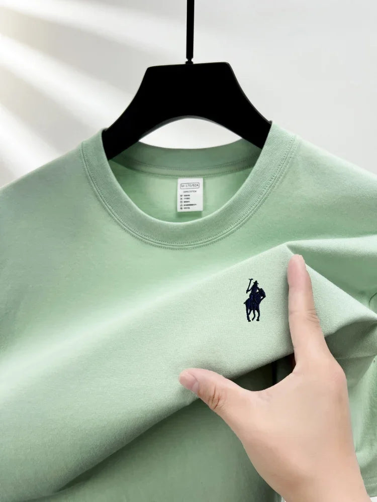 100% pure cotton men's short sleeve T-shirt high-end luxury brand pony embroidery casual round neck summer new fashion Paul top