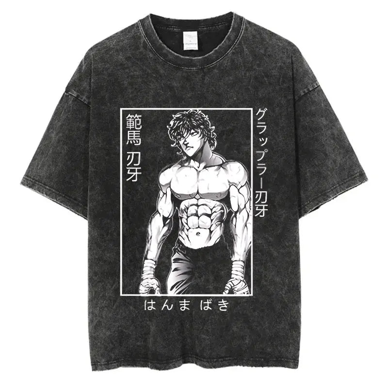 Anime Baki Haman Tshirts Harajuku Vintage 100% Cotton 2024 New Washed T Shirt For Men Hip Hop Streetwear Oversize T-shirt