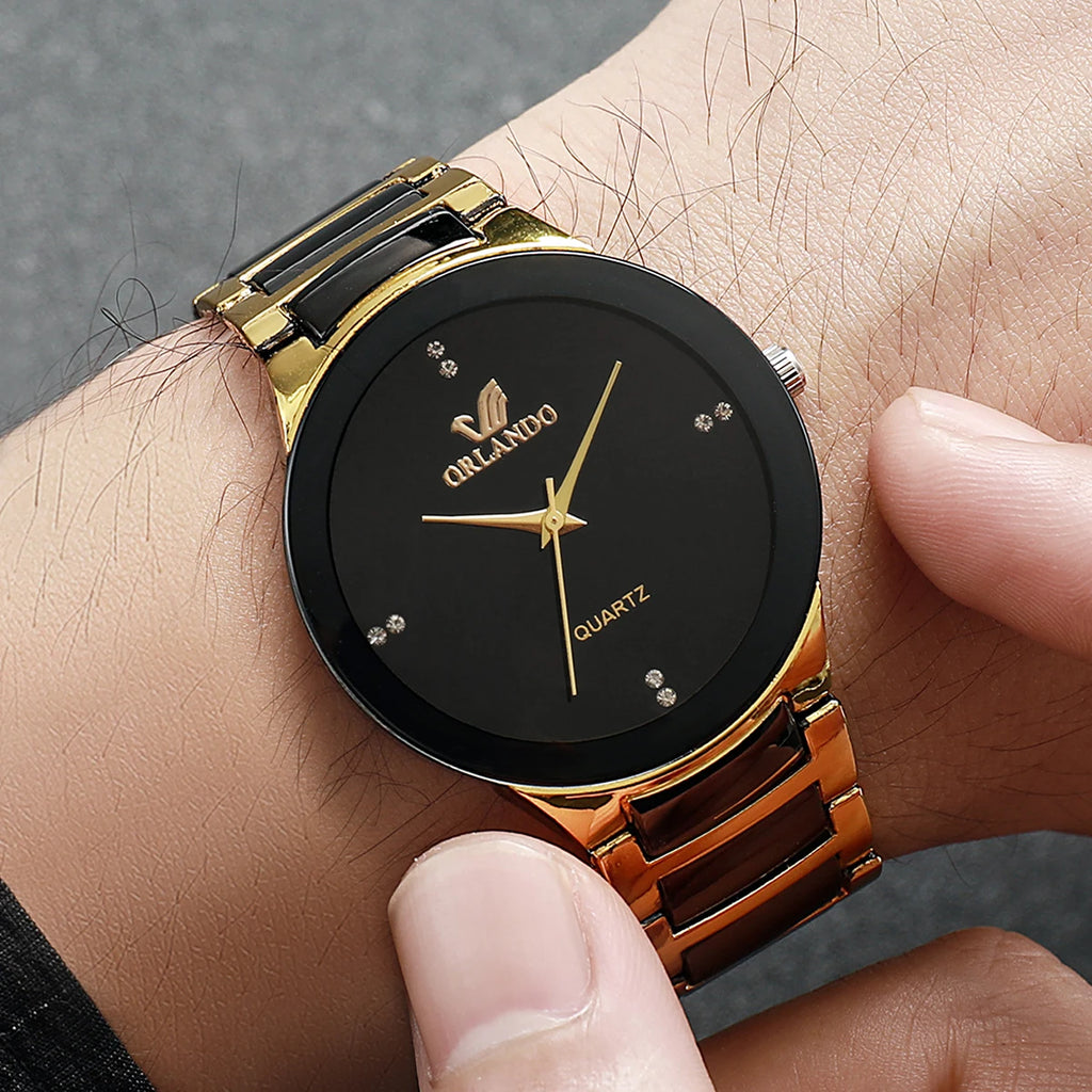 1/3PCS Men Business Watches Fashion Black Steel Band Male Analog Quartz Watch