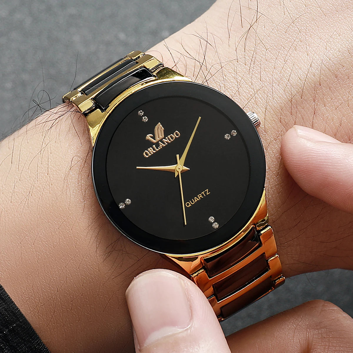 1/3PCS Men Business Watches Fashion Black Steel Band Male Analog Quartz Watch