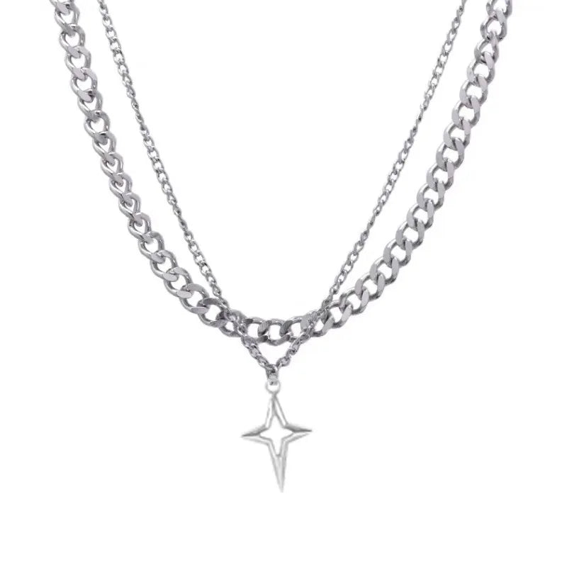 Double Layered Cuban Star Pendant Necklace