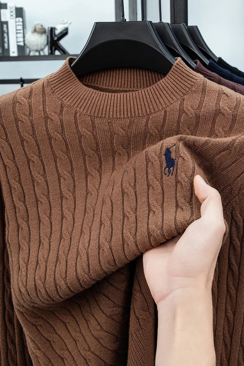 2025 Autumn and Winter Men's Wool Sweater with Round Neck PulloverThickened Diamond Shaped Long Sleeved Knitted Sweater