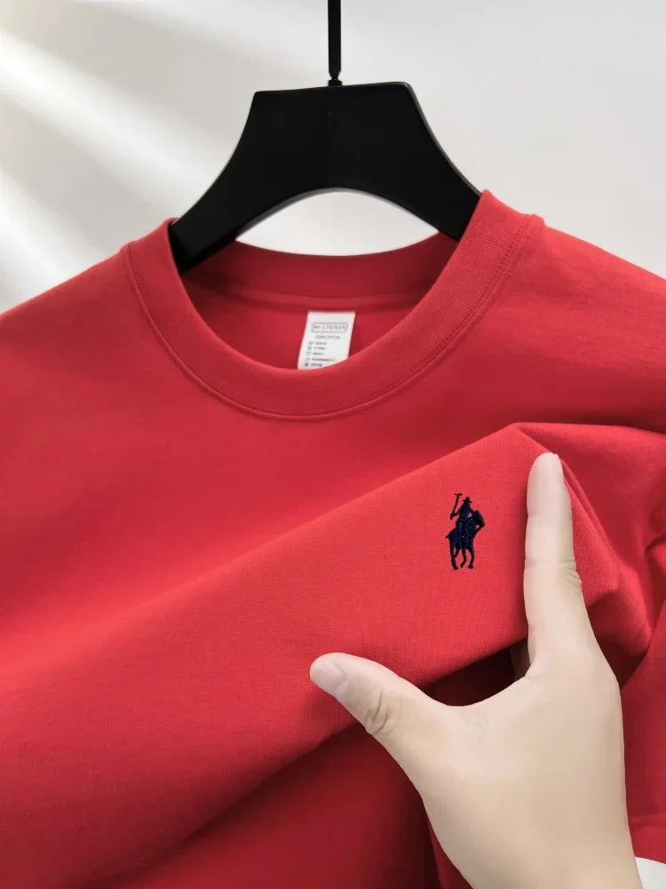 100% pure cotton men's short sleeve T-shirt high-end luxury brand pony embroidery casual round neck summer new fashion Paul top