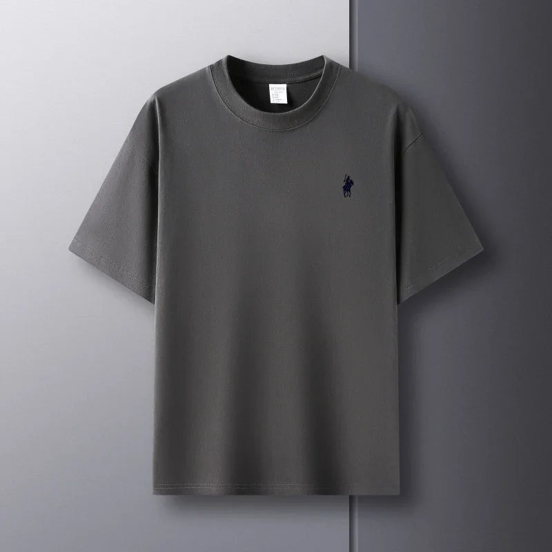 100% pure cotton men's short sleeve T-shirt high-end luxury brand pony embroidery casual round neck summer new fashion Paul top