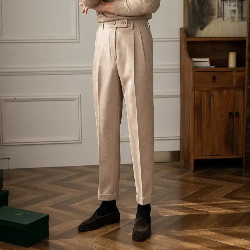 Autumn Winter High-Waisted Woolen  Pants For Men