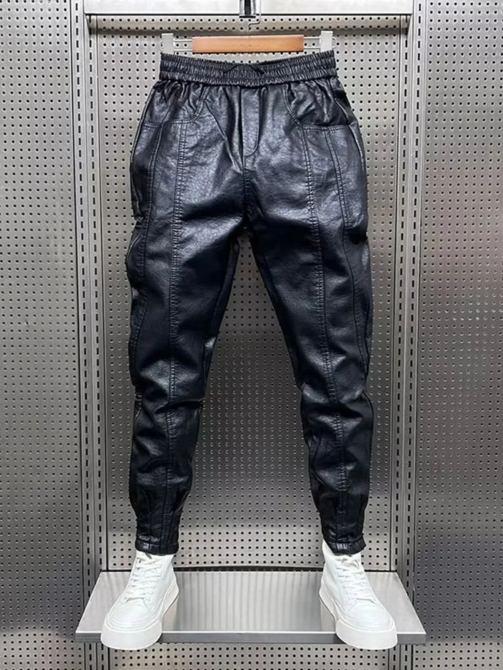 Men's Fce Lined Windproof Motorcycle Leather Pants