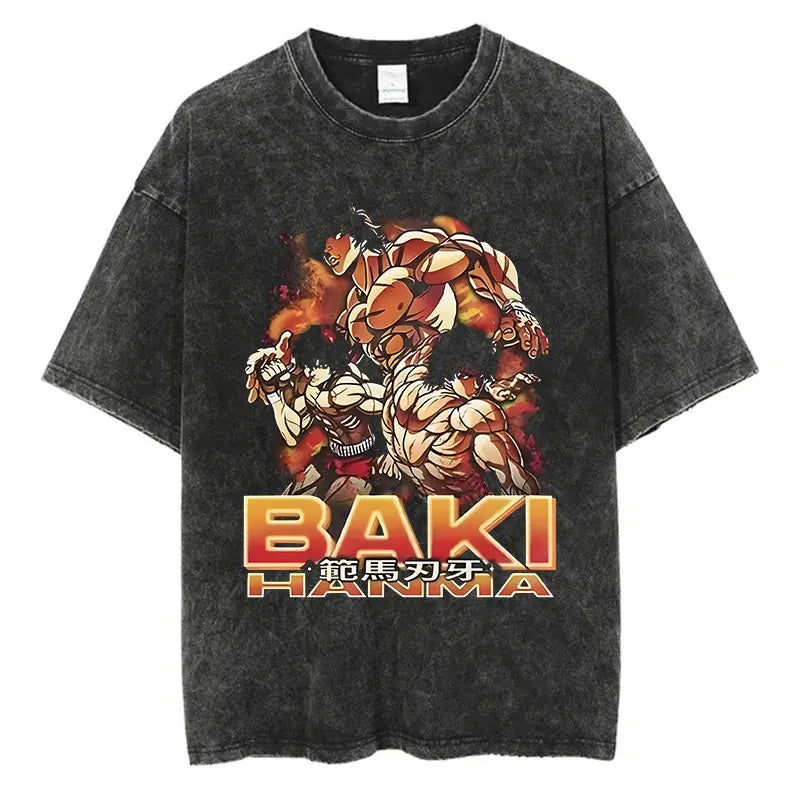Anime Baki Haman Tshirts Harajuku Vintage 100% Cotton 2024 New Washed T Shirt For Men Hip Hop Streetwear Oversize T-shirt
