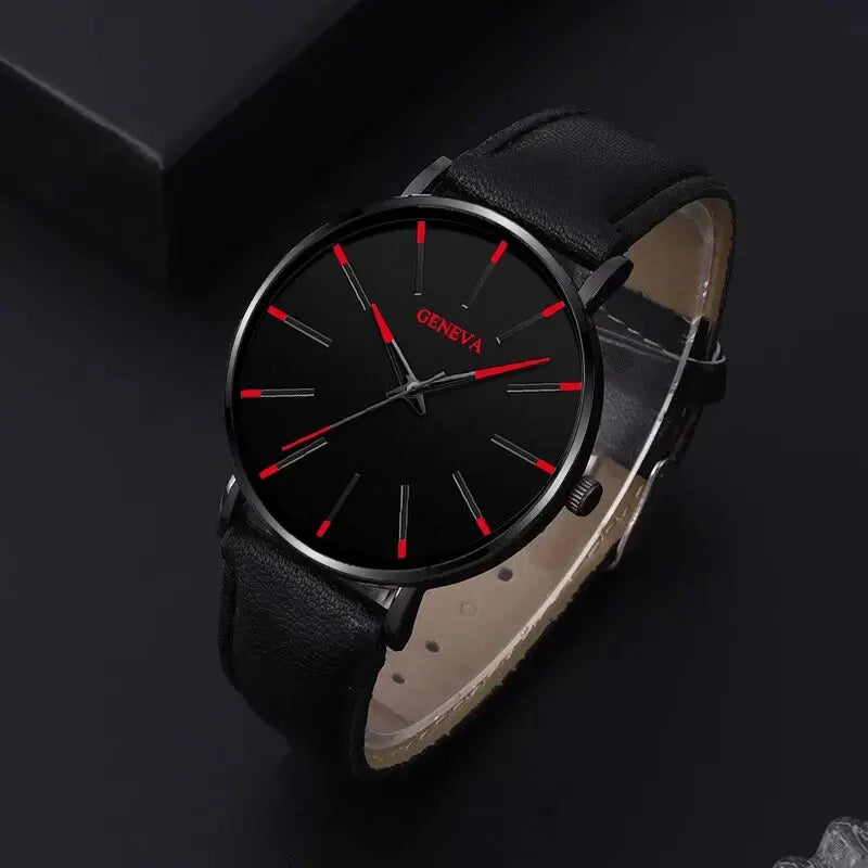 3pcs Set Fashion Mens Watches Luxury Casual Leather Quartz Wristwatch Men Business Sports Wrist Watch Bracelet Necklace Set