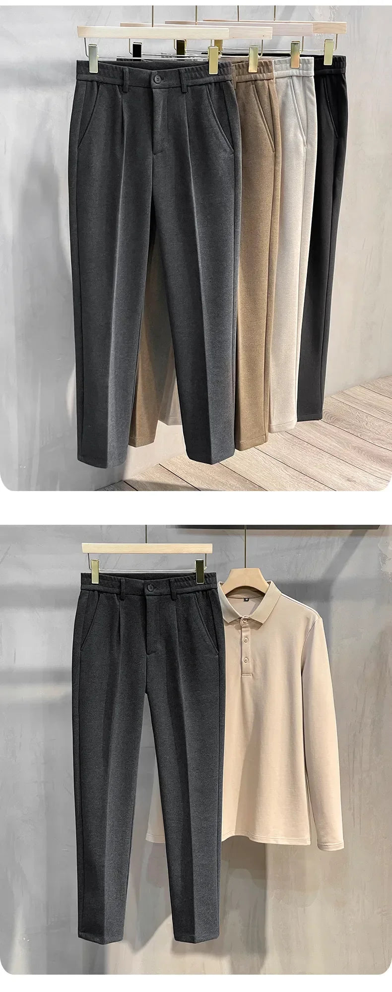 Men Thick Business Elastic Waist Formal Trousers