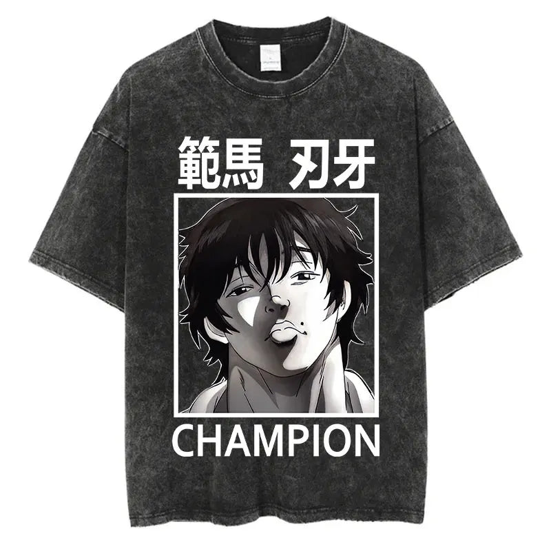 Anime Baki Haman Tshirts Harajuku Vintage 100% Cotton 2024 New Washed T Shirt For Men Hip Hop Streetwear Oversize T-shirt