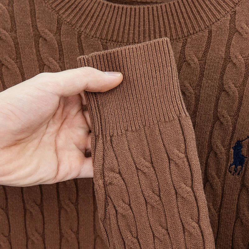 2025 Autumn and Winter Men's Wool Sweater with Round Neck PulloverThickened Diamond Shaped Long Sleeved Knitted Sweater