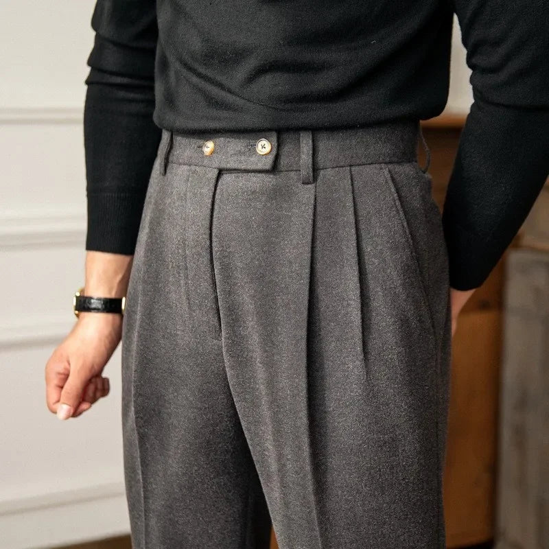 Autumn Winter High-Waisted Woolen  Pants For Men