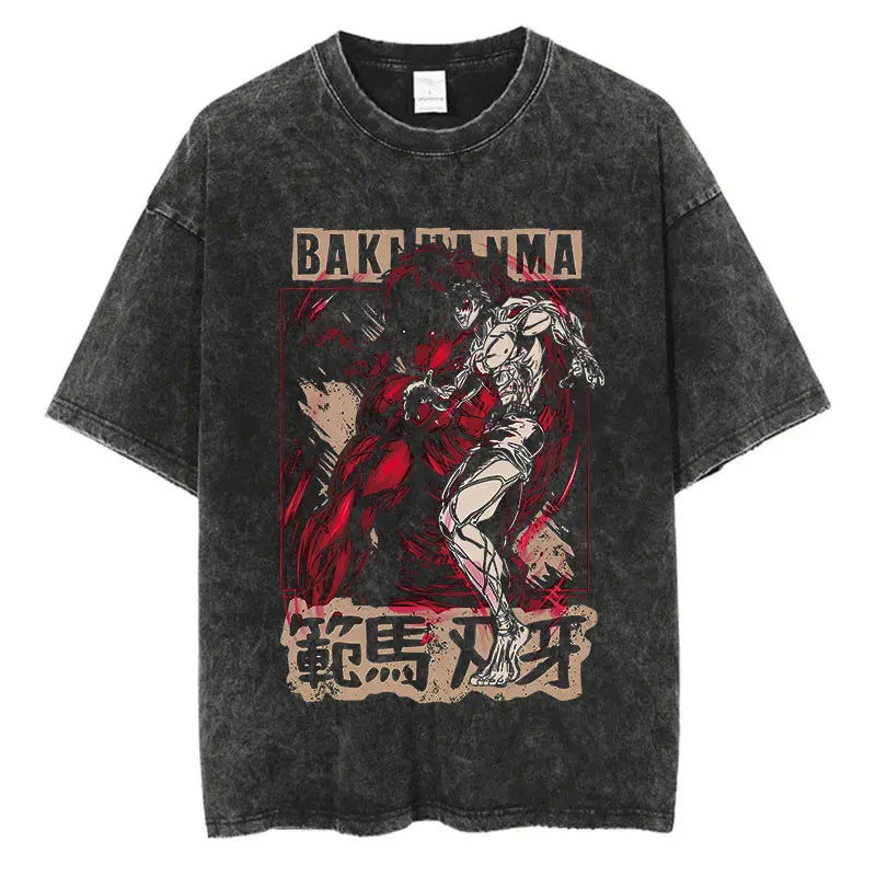 Anime Baki Haman Tshirts Harajuku Vintage 100% Cotton 2024 New Washed T Shirt For Men Hip Hop Streetwear Oversize T-shirt