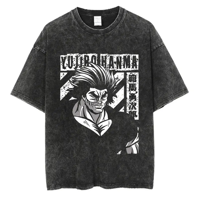 Anime Baki Haman Tshirts Harajuku Vintage 100% Cotton 2024 New Washed T Shirt For Men Hip Hop Streetwear Oversize T-shirt