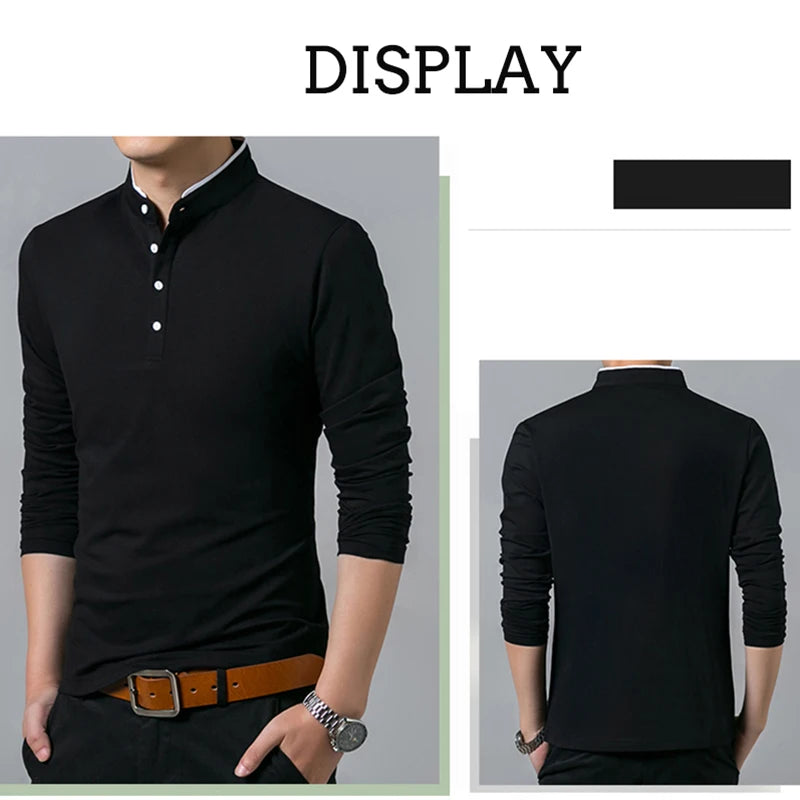 Men's Business Casual Long Sleeve Polo T-shirt Summer Comfortable Breathable Top for Formal Occasions