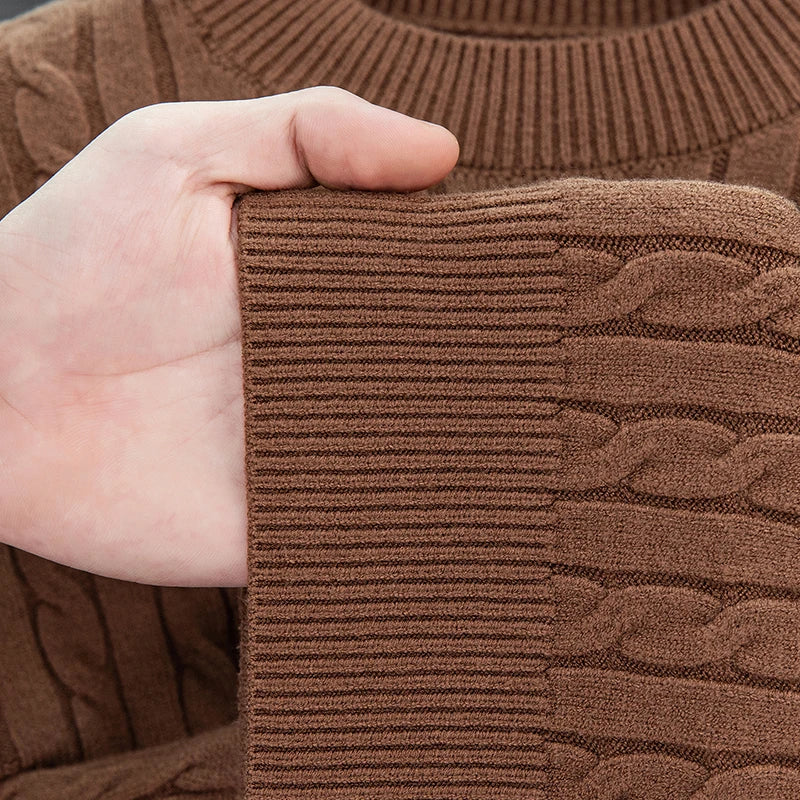 2025 Autumn and Winter Men's Wool Sweater with Round Neck PulloverThickened Diamond Shaped Long Sleeved Knitted Sweater