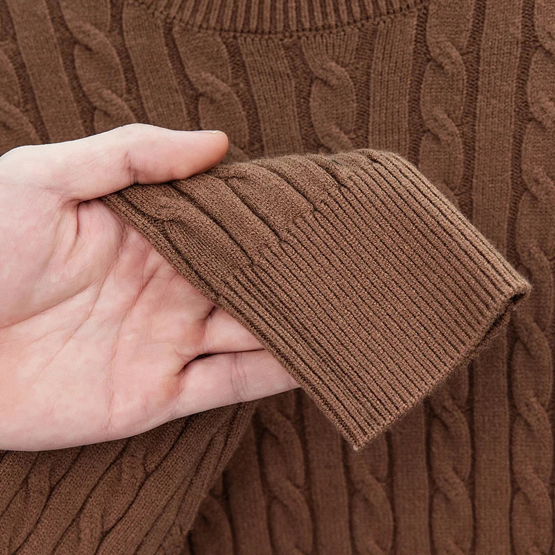 2025 Autumn and Winter Men's Wool Sweater with Round Neck PulloverThickened Diamond Shaped Long Sleeved Knitted Sweater