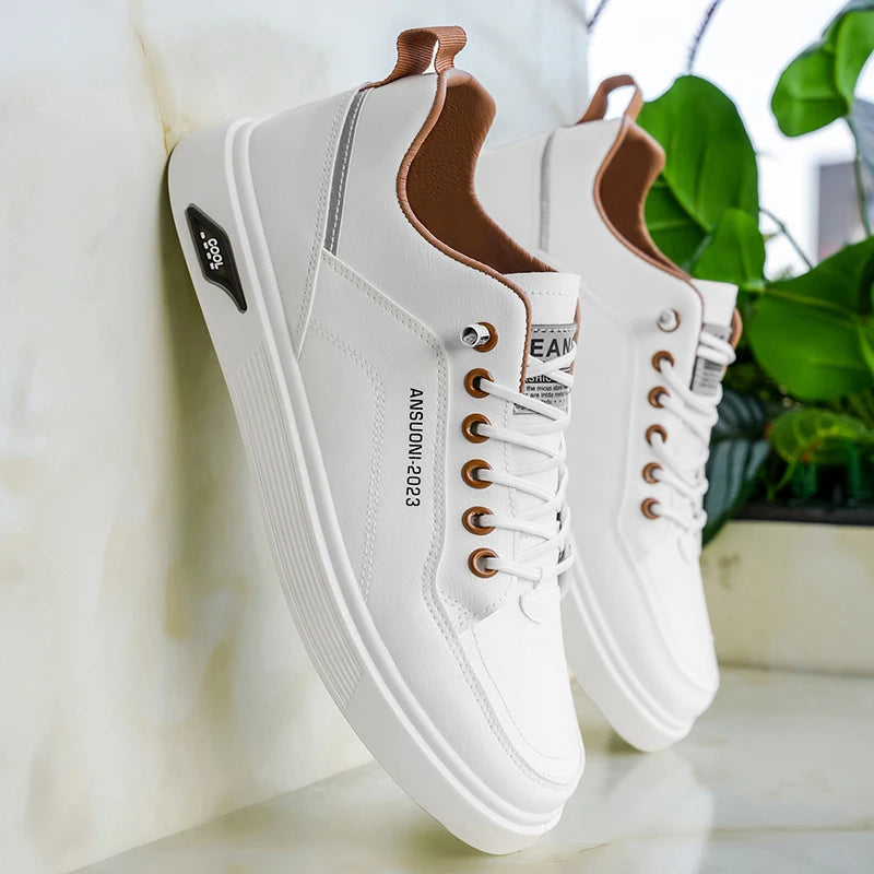 2025 New Spring and Autumn Men's White Low-Top Casual Shoes, Minimalist, Versatile, Comfortable and Breathable Men's Shoes