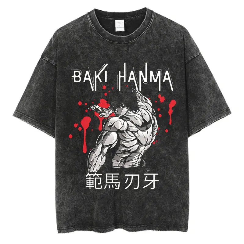Anime Baki Haman Tshirts Harajuku Vintage 100% Cotton 2024 New Washed T Shirt For Men Hip Hop Streetwear Oversize T-shirt