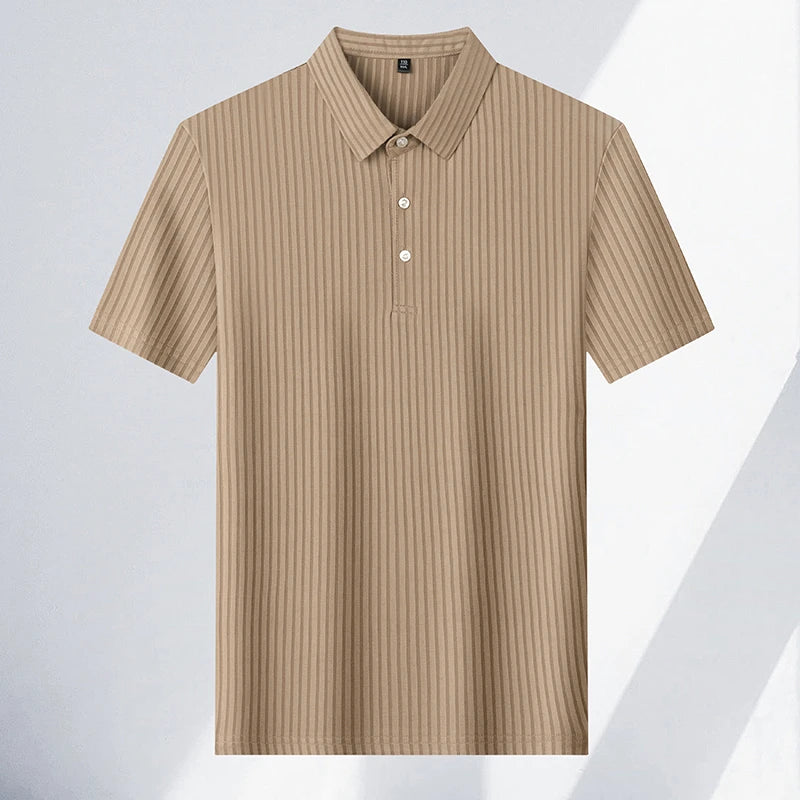 2025 New Men's Casual Fashion Striped Short Sleeved Collar Polo Shirt Breathable and Comfortable Summer Versatile T-shirt