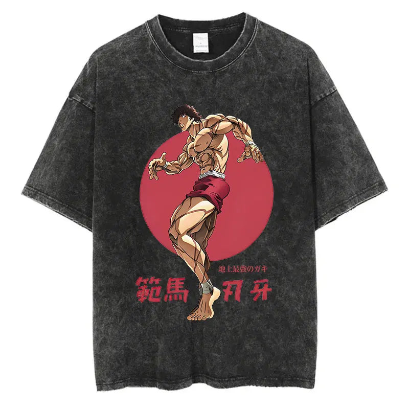 Anime Baki Haman Tshirts Harajuku Vintage 100% Cotton 2024 New Washed T Shirt For Men Hip Hop Streetwear Oversize T-shirt