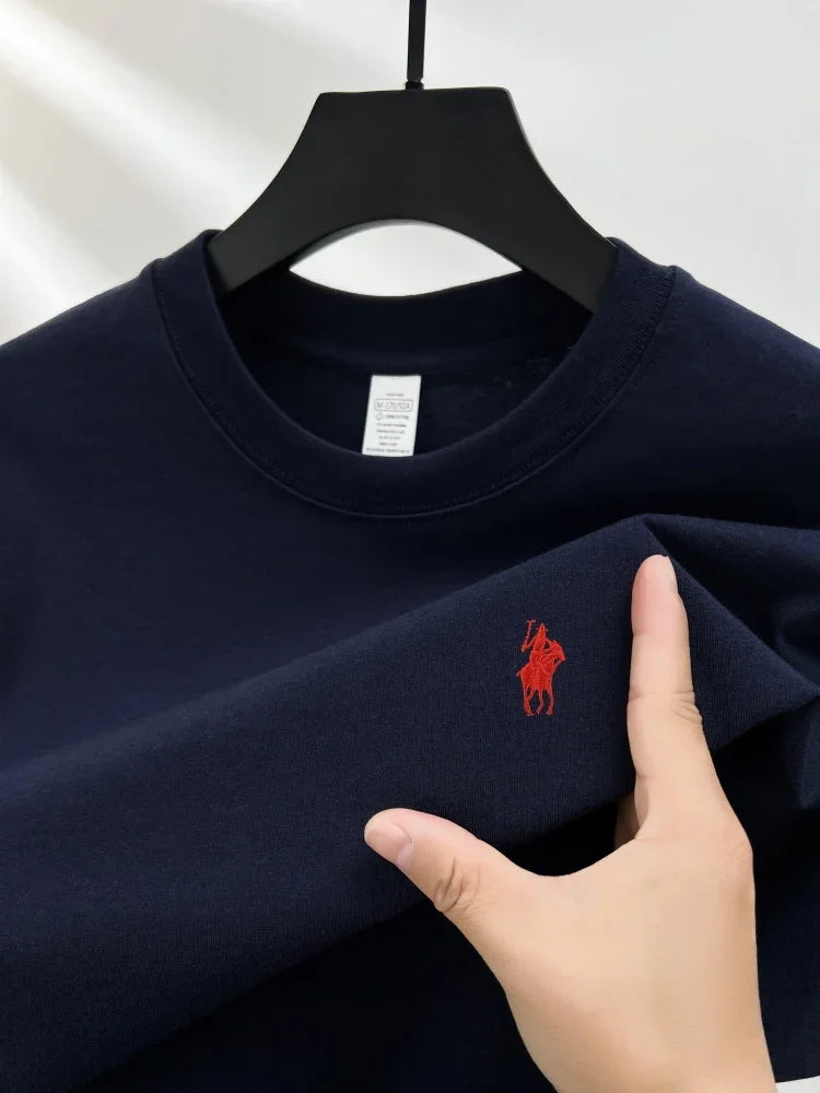 100% pure cotton men's short sleeve T-shirt high-end luxury brand pony embroidery casual round neck summer new fashion Paul top
